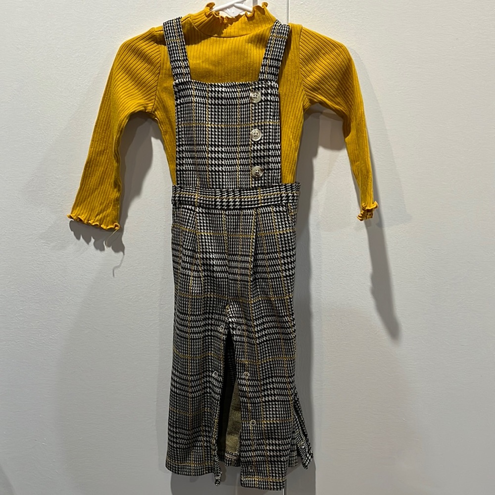 Mustard yellow jumpsuit w/ long sleeve shirt